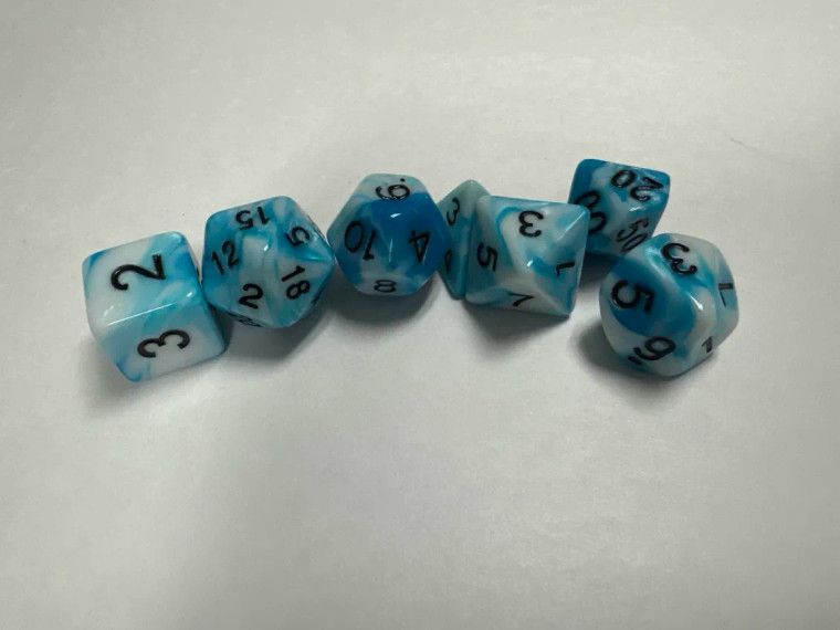 Runefused 7 Piece Acrylic Dice Set - White & Light Blue