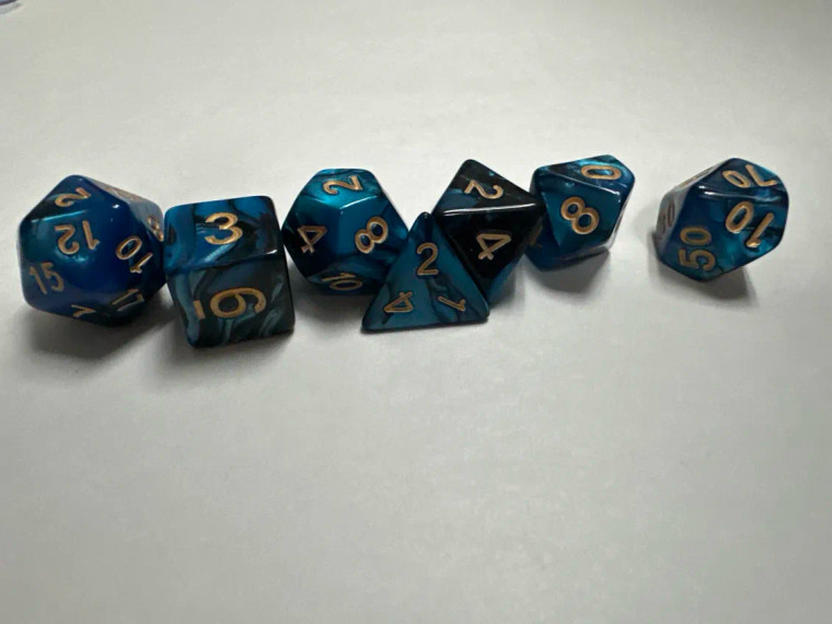 Runefused 7 Piece Acrylic Dice Set – Blue & Black