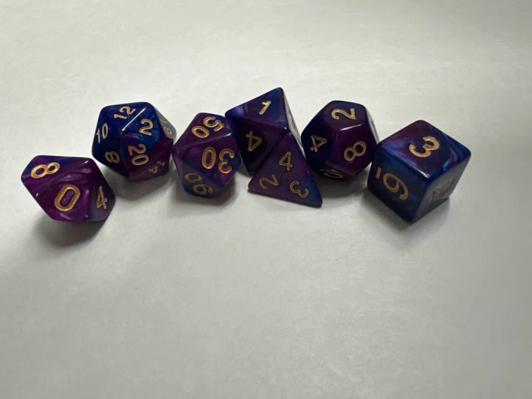 Runefused 7 Piece Acrylic Dice Set – Purple & Blue