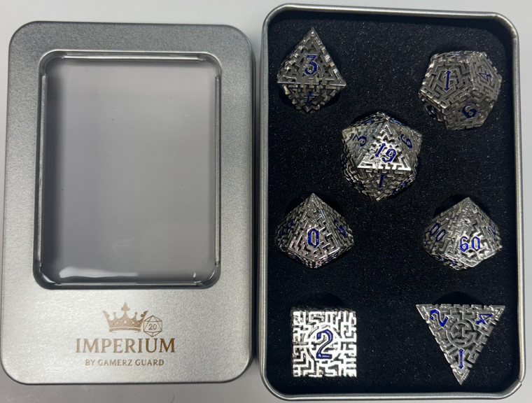 Silver Labyrinth Lightweight Metal 7 Dice Set