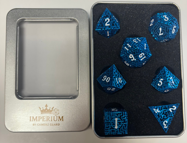 Blue Labyrinth Lightweight Metal 7 Dice Set