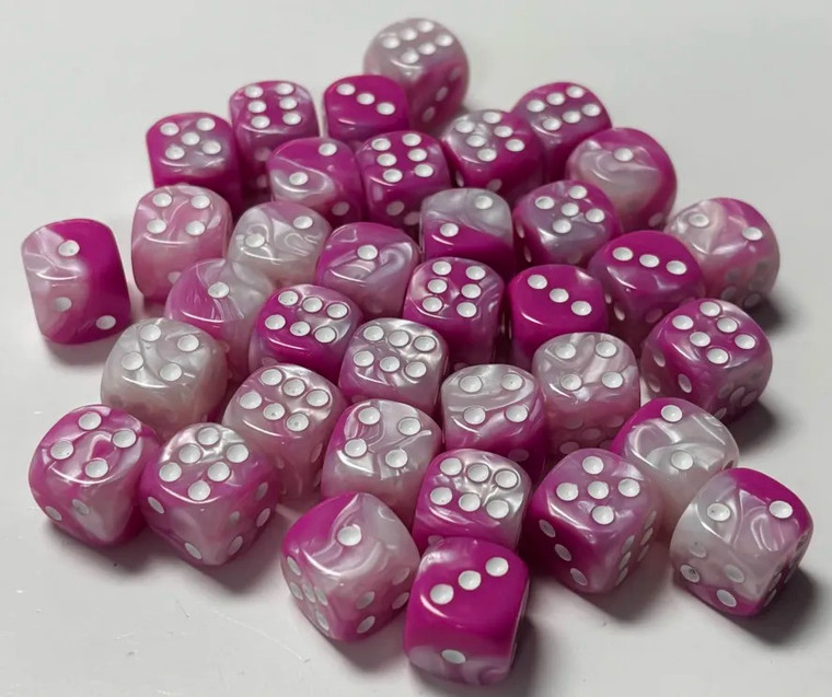Pink & White Marble Acrylic 12mm D6 Dice Set