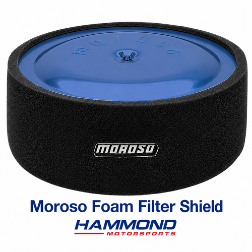 Moroso reusable foam filter shield for 14-inch diameter by 5-inch-tall racing air filters, part number 65947.
