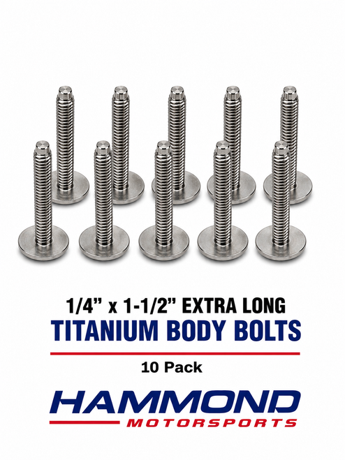 10 Pack 1/4" x 1-1/2" Extra Long Titanium Body Bolts for Race Cars