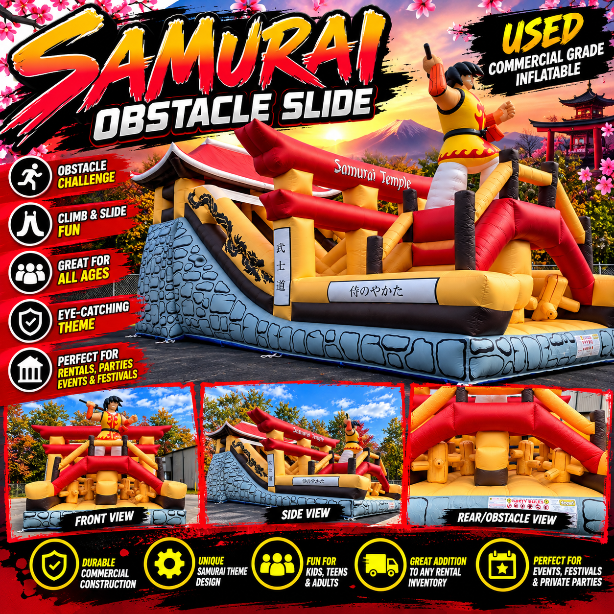 Inflatable Depot 28' Samurai Temple – Commercial Slide / Obstacle Course
