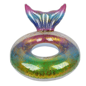 Wild N' Wet Glitter Filled Rainbow Print Swim Ring With Tail Wild N' Wet Glitter Filled Rainbow Print Swim Ring With Tail