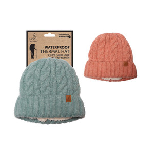 Bartleby Ladies Sherpa Lined Waterproof Hat Chunky Cable Knit Style Bartleby Ladies Sherpa Lined Waterproof Hat Chunky Cable Knit Style