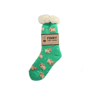 Bartleby Ladies Sherpa Socks Cute Pig Size 4-8