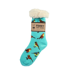 Bartleby Ladies Sherpa Socks Garden Birds Size 4-8