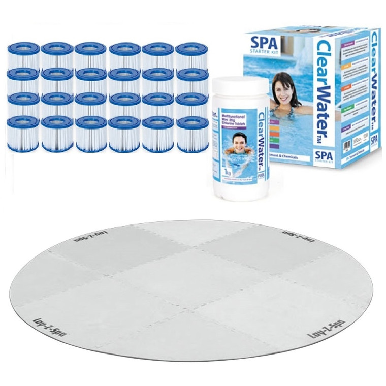 Bestway Lay-Z-Spa Platinum Set - 12 x Filter Packs, Chemicals, Floor Protector, Test strips