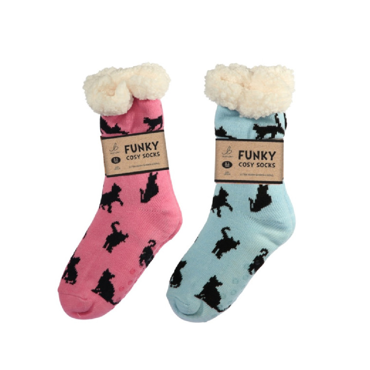 Bartleby Ladies Sherpa Socks Cat Silhouette Size 4-8