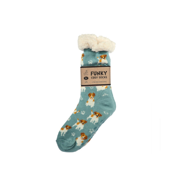 Bartleby Ladies Sherpa Socks Jack Russell Size 4-8