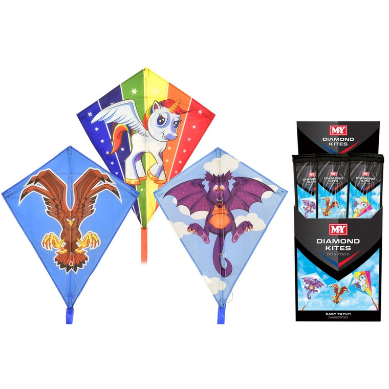 60cm x 70cm Nylon Diamond Kite (Unicorn, Dragon or Eagle)