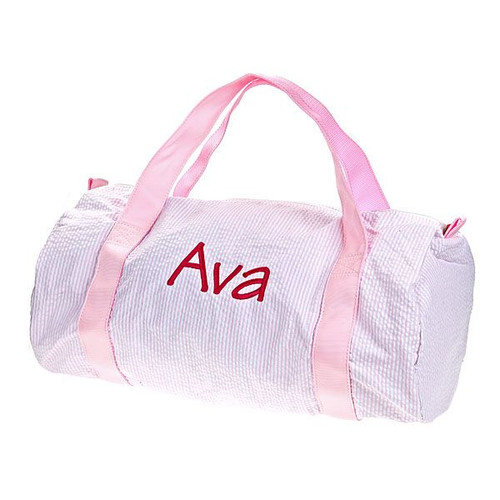 Duffle Bag, Personalized Pink Seersucker