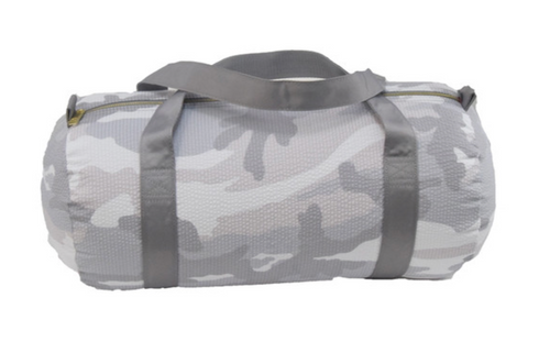 Duffle Bag, Personalized Grey Camo Seersucker 