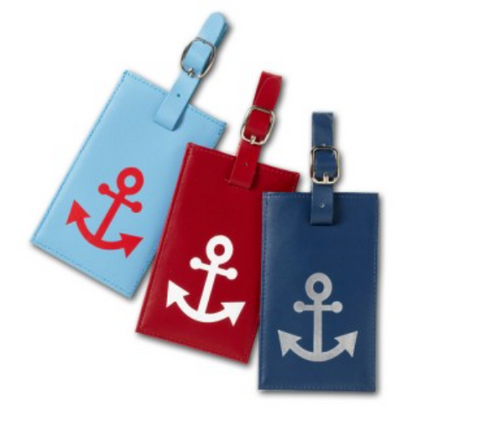 Leather Luggage Tag with Anchor Icon, Add Personalization