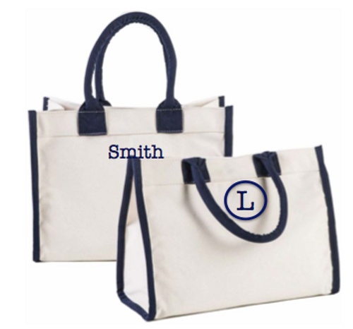 Tote, Natural Bag with Navy Detailing