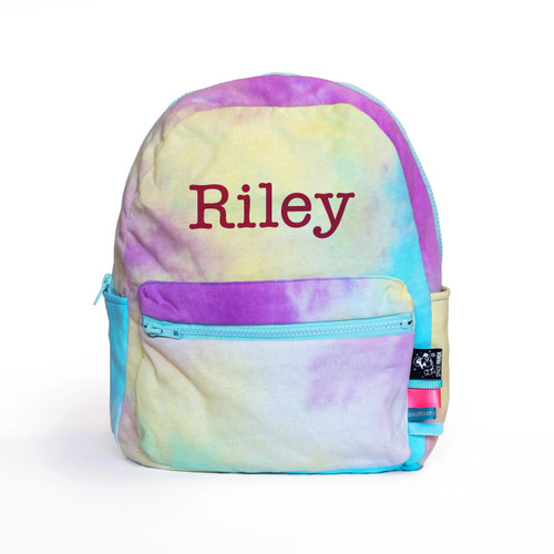 Small Backpack, Personalized, Pastel Tie Dye Space Panda 