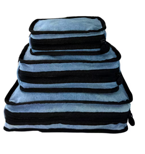 Packing Cubes Set of 3, Personalized Blue Denim Packing Cubes Set of 3, Personalized Blue Denim