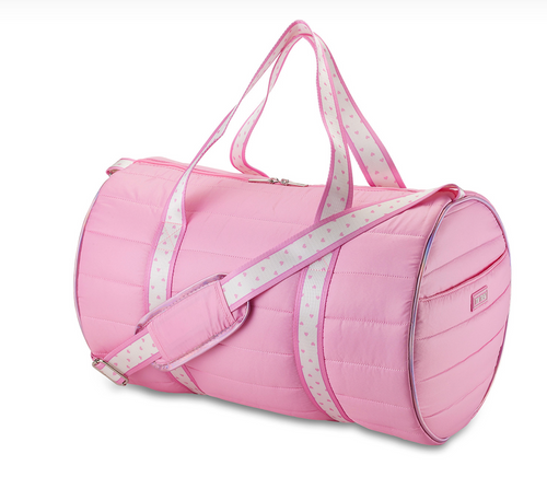Duffle Bag, Pink with Pink Hearts on Straps Duffle Bag, Pink with Pink Hearts on Straps