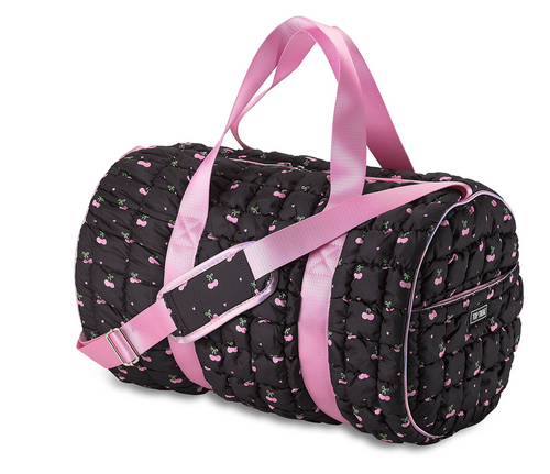 Duffle Bag, Black Scrunchie with Cherry Pattern Duffle Bag, Black Scrunchie with Cherry Pattern