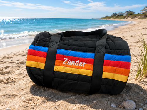 Duffle Bag, Black bag with Stripes 