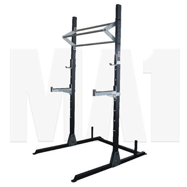 Work out your legs, calves and quad muscles with this Squat Rack. For anyone who wants to train alone, this Squat Stand allows you to safely work out and helps you keep in the correct posture.

Versatile, if you set this squat stand with a bench, you can also workout your back and arms with bench presses, bicep curls, shrugs, and upright rows.

Set with 2 J Hooks, you can even do barbell lifts easily. Designed with standard holes, you can adjust the spotting arms and j hooks to suit your needs.
