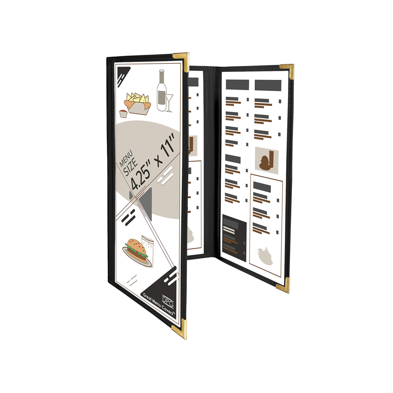 6-Page 4.25x11 Cafe Menu Cover – Foldout Style – Vinyl Trim – 25