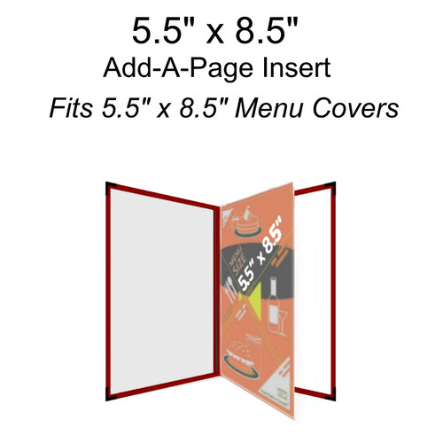 Menu Cover Insert – Clear Vinyl, 5.5x8.5 Full-Page Size, Fits 5.5x8.5 Menu Covers, 2-Page Display, 25-Pack