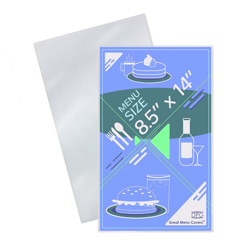 Clear Plastic 8.5x14 Restaurant Menu Cover, Heat-Welded Edges, Reusable and Easy to Clean, Holds One Sheet with 2 Page Views, Protects Printed Menus from Spills and Fingerprints Clear Plastic 8.5x14 Restaurant Menu Cover, Heat-Welded Edges, Reusable and Easy to Clean, Holds One Sheet with 2 Page Views, Protects Printed Menus from Spills and Fingerprints