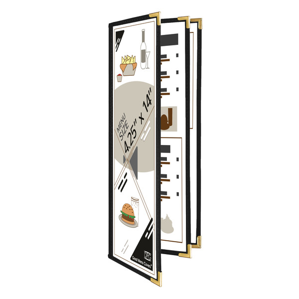 6-Page 4.25x14 Cafe Menu Cover – Book Style – Vinyl Trim – 25-Pack