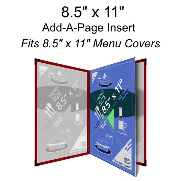 Menu Cover Insert – Clear Vinyl, 8.5x11 Full-Page Size, Fits 8.5x11 Menu Covers, 2-Page Display, 25-Pack