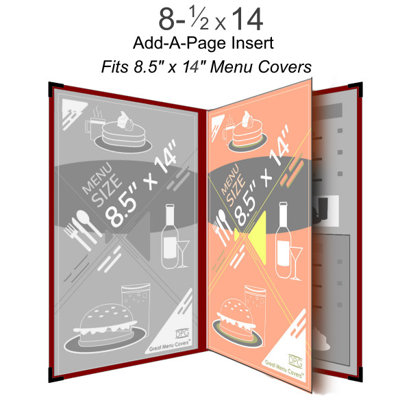 8.5” x 14” Full Add-A-Page Insert Menu Cover 25/Pk