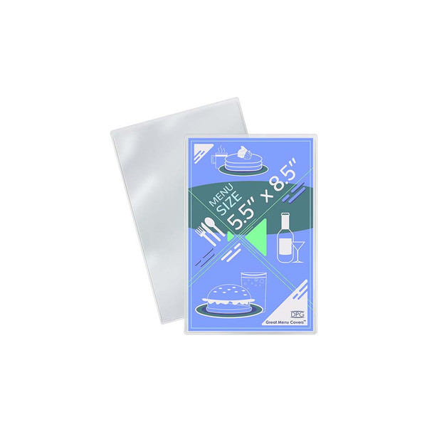 Clear Plastic 5.5x8.5 Restaurant Menu Cover, Heat-Welded Edges, Reusable and Easy to Clean, Holds One Sheet with 2 Page Views, Protects Printed Menus from Spills and Fingerprints Clear Plastic 5.5x8.5 Restaurant Menu Cover, Heat-Welded Edges, Reusable and Easy to Clean, Holds One Sheet with 2 Page Views, Protects Printed Menus from Spills and Fingerprints