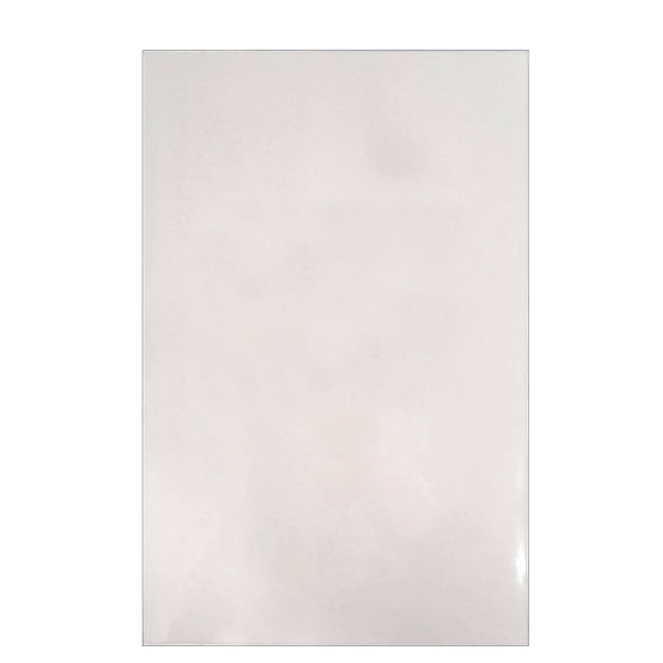 Clear 11x17 vinyl menu page protector sheet placed over paper menu insert inside a portrait corner-bound restaurant menu cover