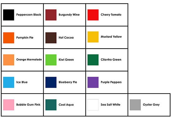 Great Menu Covers vinyl trim and thread color chart
