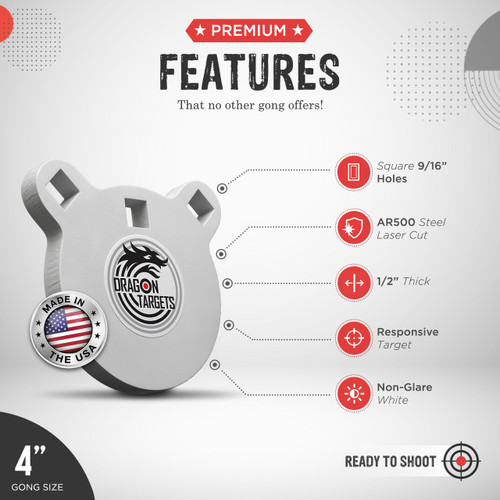 Dragon Targets 4" x 1/2" Gong AR500 Steel Shooting Target