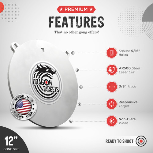 Dragon Targets 12" x 3/8" Gong AR500 Steel Shooting Target