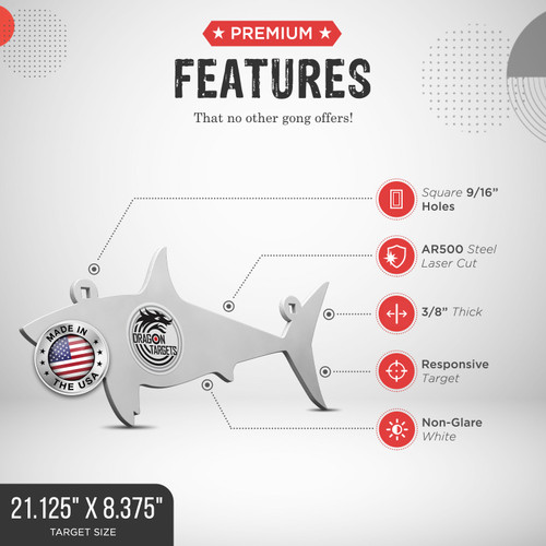 Dragon Targets AR500 Steel Targets for Shooting 3/8 Inch Thick Laser Cut Shark Target Painted Made in USA