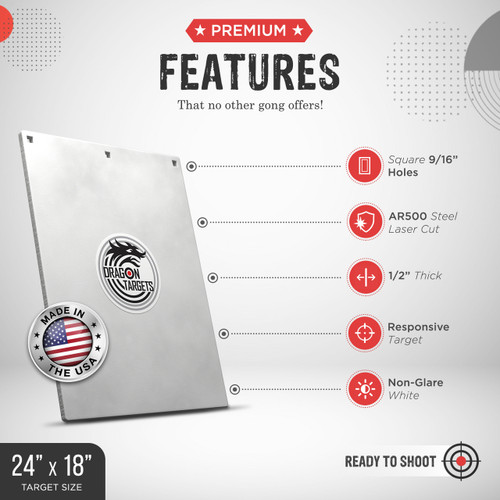 Dragon Targets AR500 Steel Shooting Target Long Range 18" x 24" x 1/2" Thick