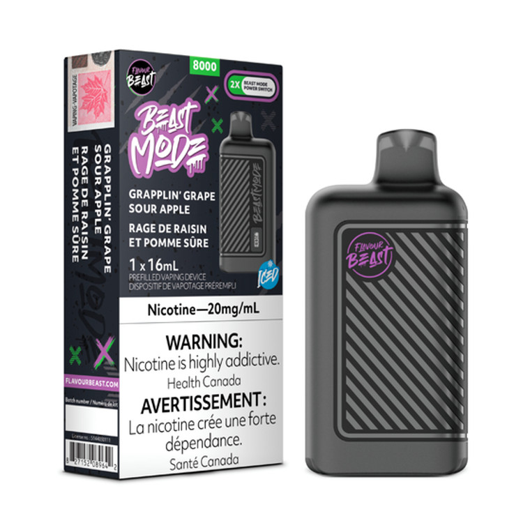 Flavour Beast Beast Mode 8K Disposable - Grapplin’ Grape Sour Apple Iced (20mL/20MG)