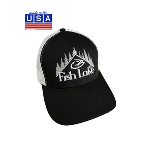 made-in-usa-logo-trucker-hat-fish-lake-comesh back and adjustable snap closure for a perfect fit. Crafted from high-quality materials with reinforced stitching, this hat offers lasting durability and everyday comfort. Whether you're hitting the trails, running errands, or just rocking a timeless look, this trucker hat combines rugged American craftsmanship with casual, versatile style.