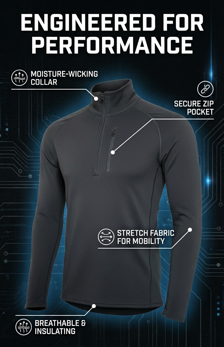 Power-stretch-Fleece-Quarter-Zip-Black-Made-In-USA-Fish-Lake-Co