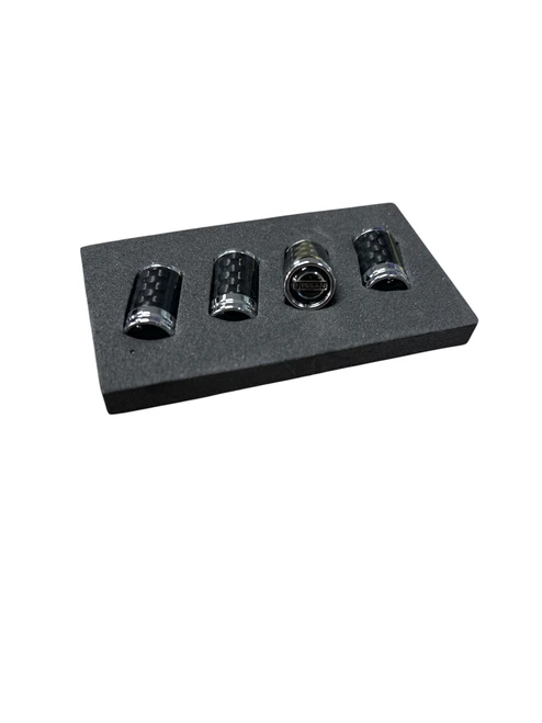 VALVE CAP REAL CARBON FIBER/ CHROME NISSAN 4PC BOX