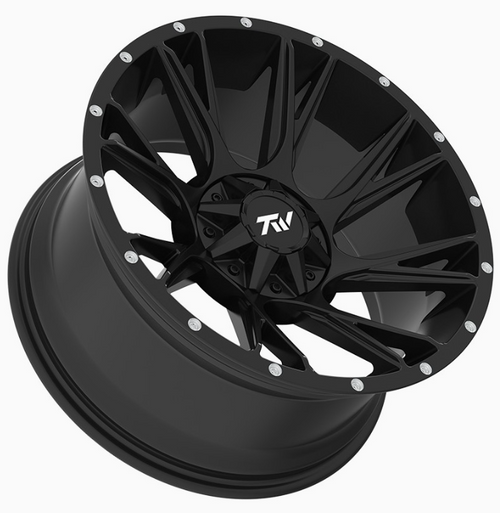 WHEEL- T12 20X9, 6X135AND 139.7 WITH CB 106.2 GLOSS BLACK PLUS MILLING RIVETS