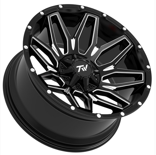 WHEEL T3 WHEEL 20X9, 6X135 / 139.7 WITH CB 106.2 GLOSS BLACK PLUS MILLING SPOKE, MILLING RIVETS