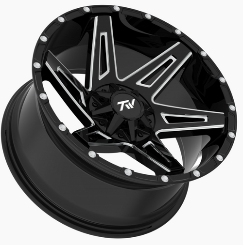 WHEEL T4 20X9, 6X135 / 6X1329.7 WITH CB106.2 GLOSS BLACK PLUS MILLING RIVERS