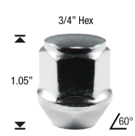 WHEEL LUG NUTS HEX 19MM (3/4) 12X1.25 CHROME 1/20