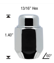 WHEEL LUG NUTS HEX 21MM (13/16) 1/2-20 1/20 CHROME