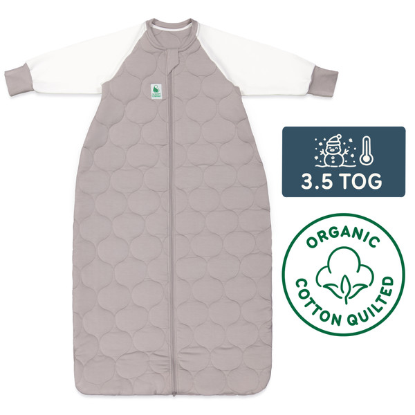 Sleeping Bag / 3.5 Tog Long Sleeve / Dolphin Grey (Organic Cotton Quilted, Bamboo Lining)